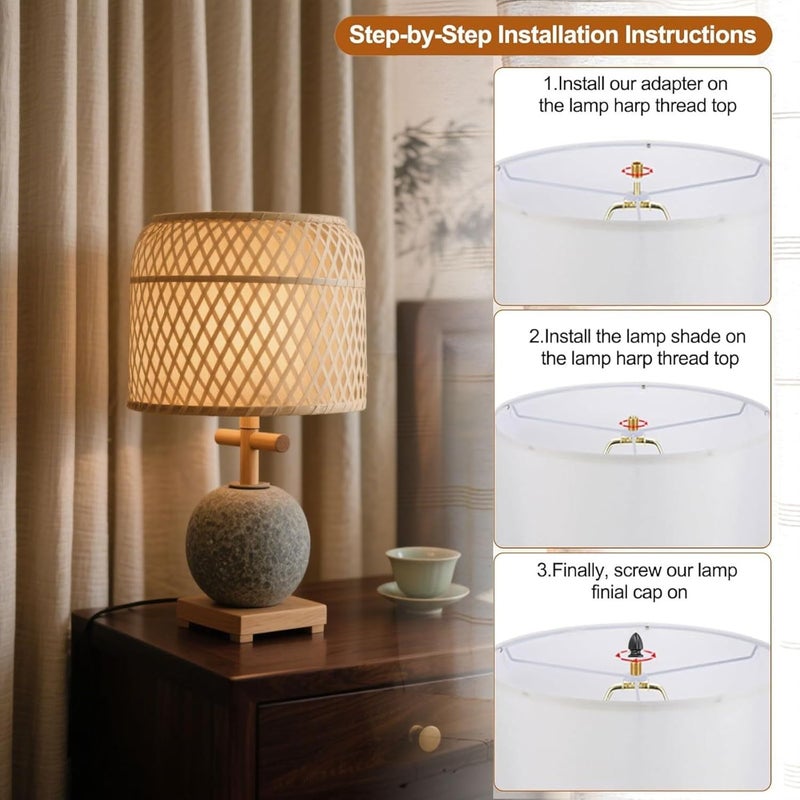 OMOBANU 4 Packs 1/8 IP (3/8") to 1/4-27 Lamp Finial Cap Adapter, Household Table Lamp Decorative Copper Finial Thread Adapter for Lamps Finials Install - Image 2